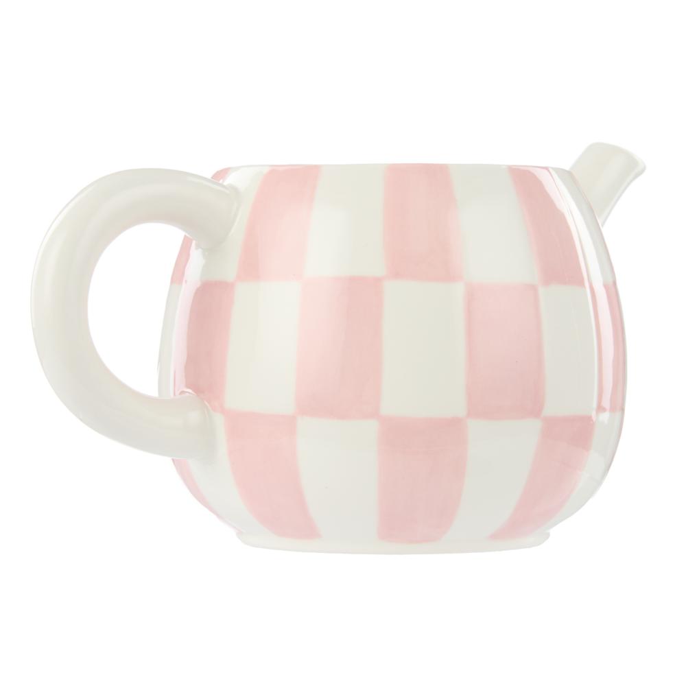 Emporium Check Teapot pink with green lid at House