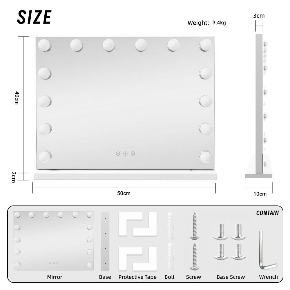 Lenoxx LED Beauty Mirror With 14 Bulbs White 50 x 42cm