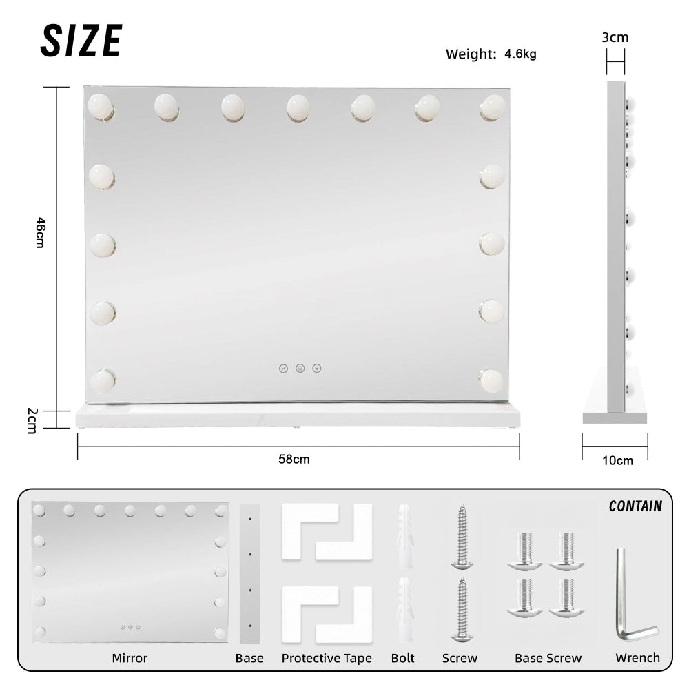 Lenoxx LED Beauty Mirror With 15 Bulbs White 58 x 48cm