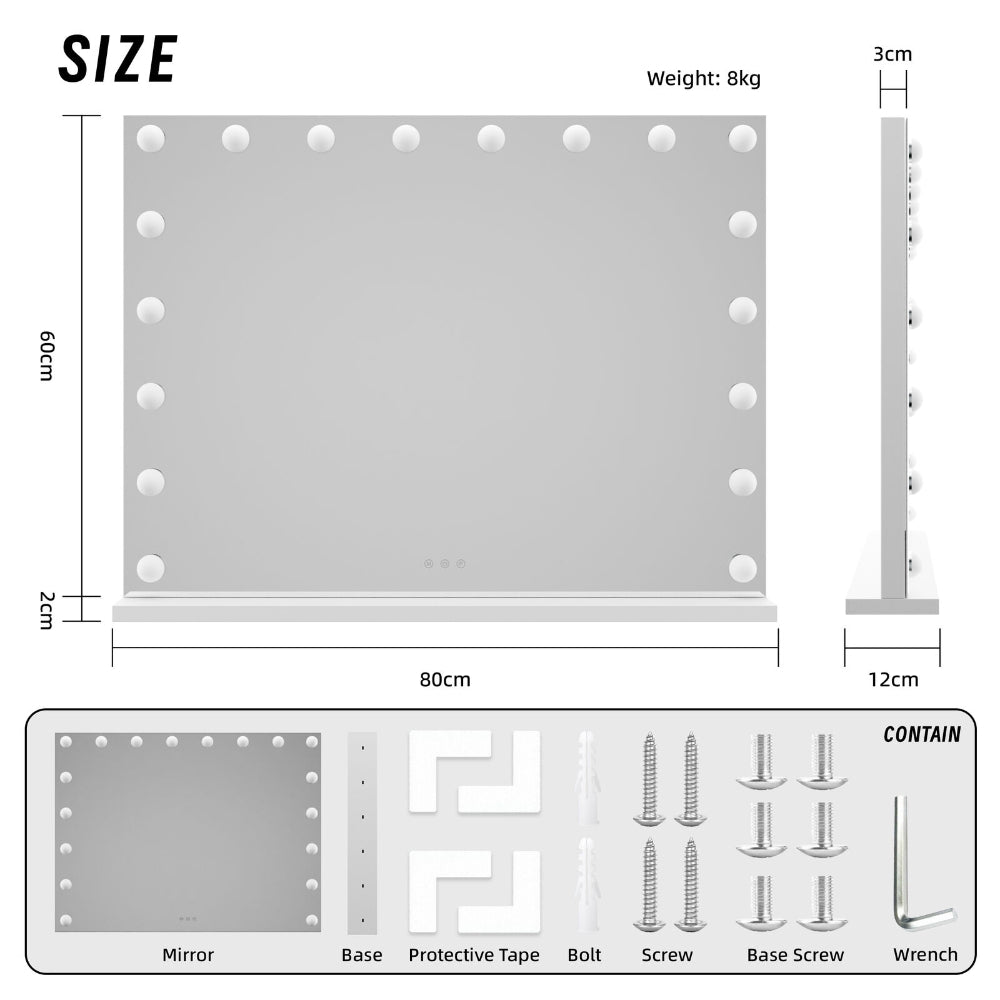 Lenoxx LED Beauty Mirror With 18 Bulbs White 80 x 62cm