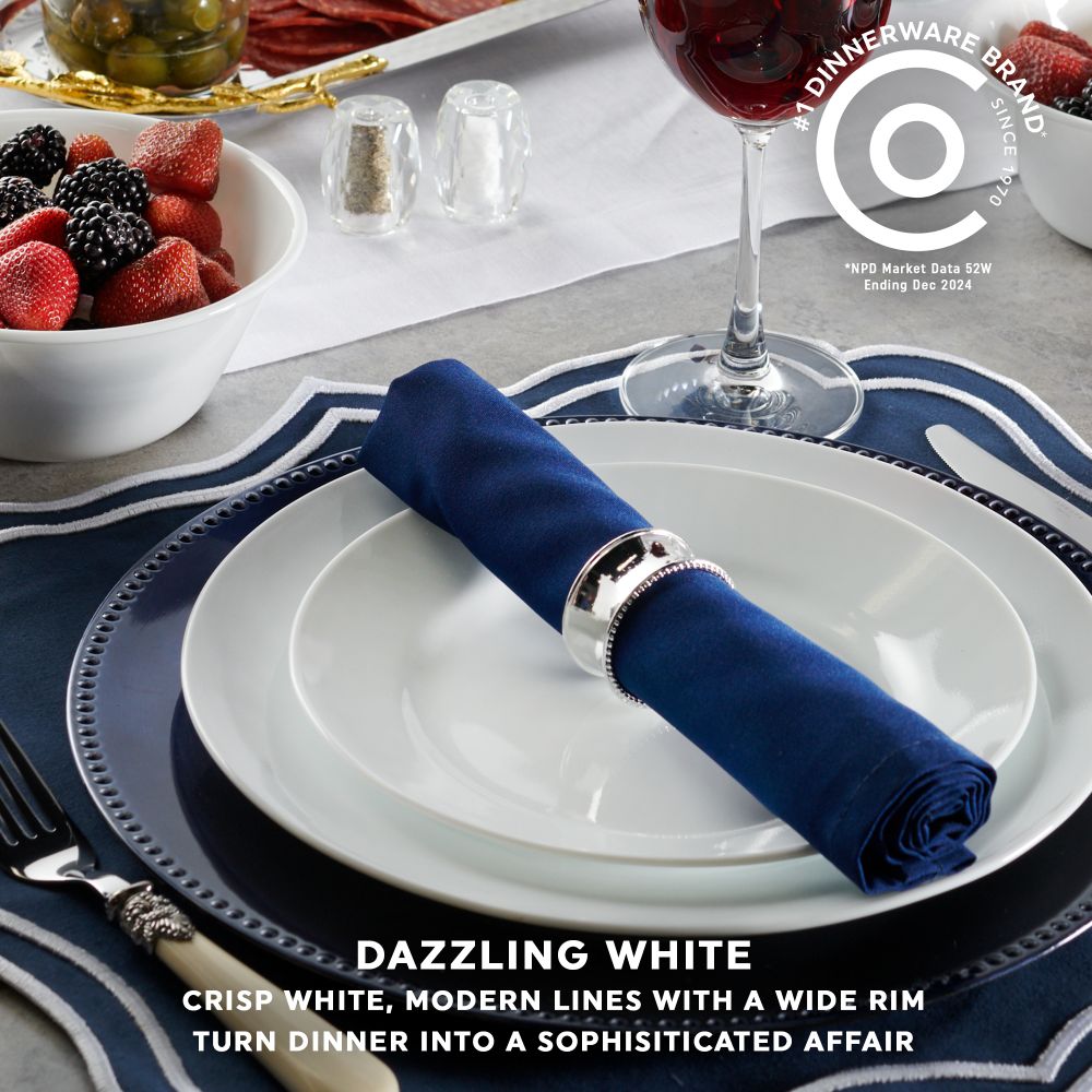Corelle Dazzling White Wide Rim 18 Piece Dinner Set