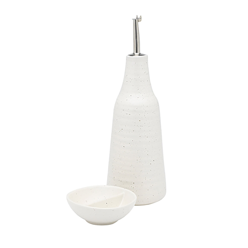 Ecology Ottawa Oil Bottle & Salt Dish Calico Cream at House