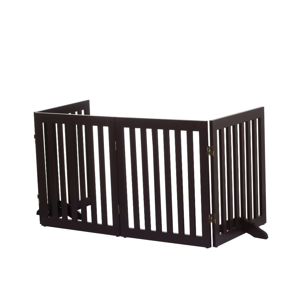 Charlie's Pet Durable Wooden 4 Panel Freestanding Pet Gate Brown
