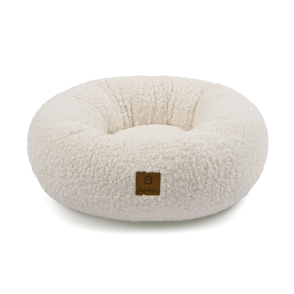 Charlie's Teddy Fleece Round Calming Dog Bed