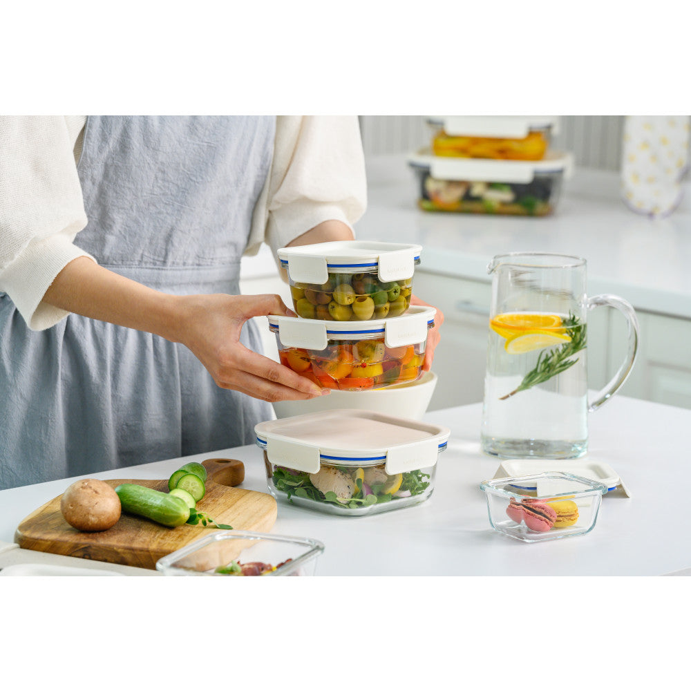Locknlock Clear Glass White Square Container 750ml