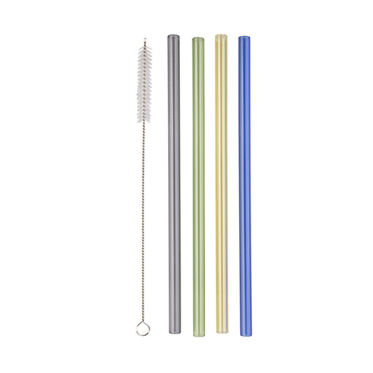 Appetito Set 4 Glass Straight Straws with Brush