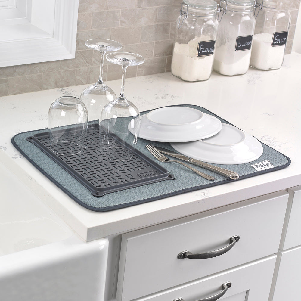 Polder Microfibre Mat with Glass Tray 56x38cm