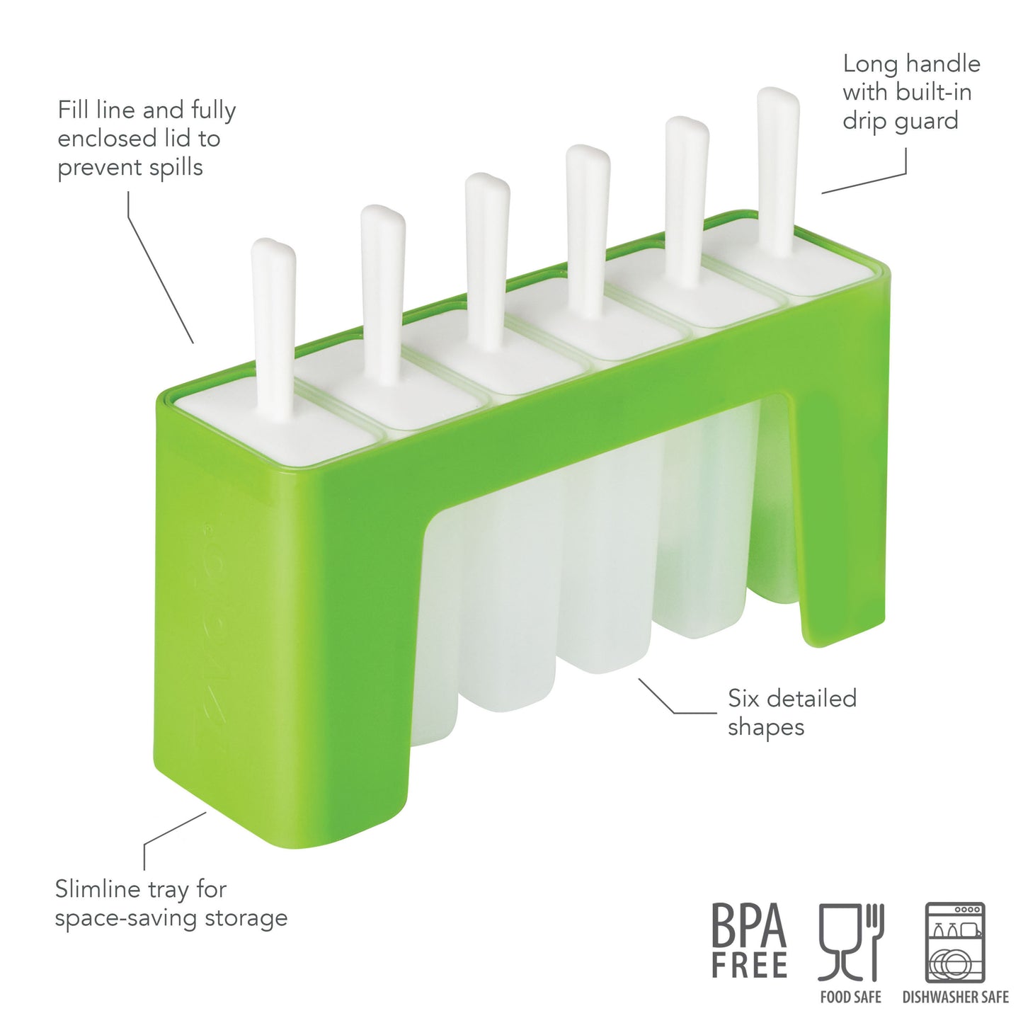 Tovolo Groovy Pop Moulds Set of 6 Spring Green