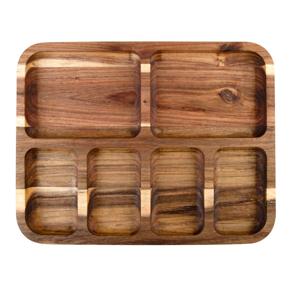 Alfresco Lane Acacia Wood 6 Compartment Rectangular Grazing Platter with Lid