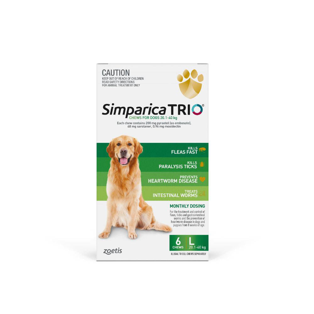 Simparica Trio Flea, Tick & Worming Treatment Large Dog 20.1 - 40kg 6 Pack