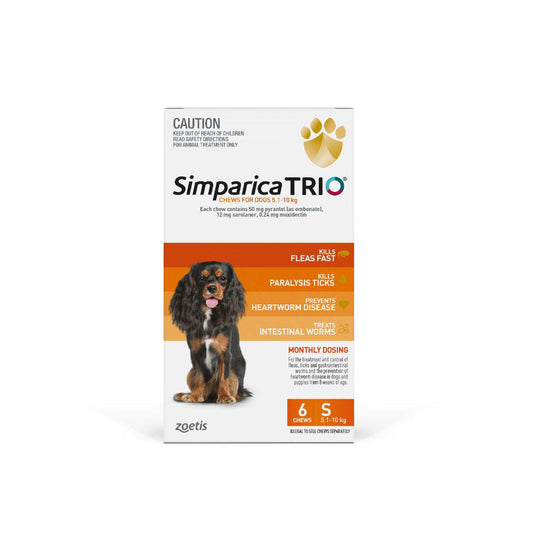 Simparica Trio Flea, Tick & Worming Treatment Small Dog 5.1 - 10kg 6 Pack