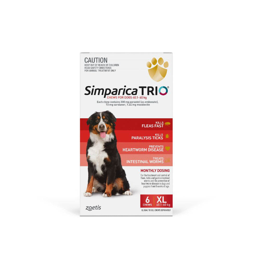 Simparica Trio Flea, Tick & Worming Treatment Very Large Dog 40.1 - 60kg 6 Pack