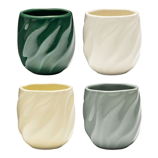 The Ecology Ondra set of 4 cuddle mugs featuring a sage and deep green colour complemented by the lemon and cream.