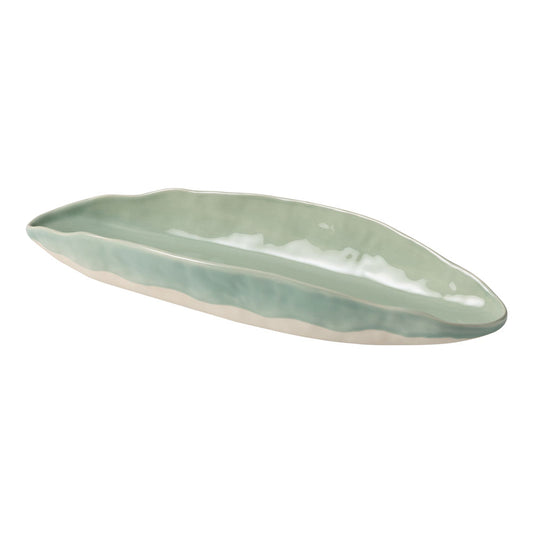 The Ecology Selvedge platter features a folded design with a glossy green finish.