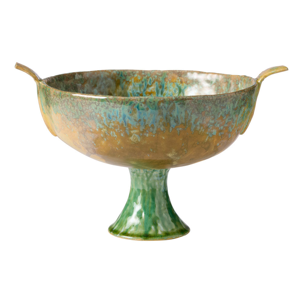 The Ecology Fieldstone verde bowl features a footed design with side handles for stylish and convenient serving