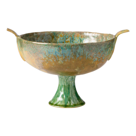 The Ecology Fieldstone verde bowl features a footed design with side handles for stylish and convenient serving