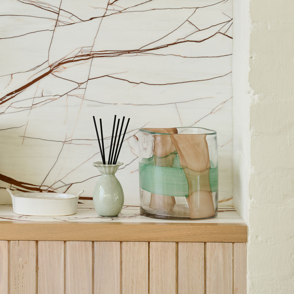 Ecology Mesa Vase and Candle Holder with Stripes 10cm Celadon and Petal