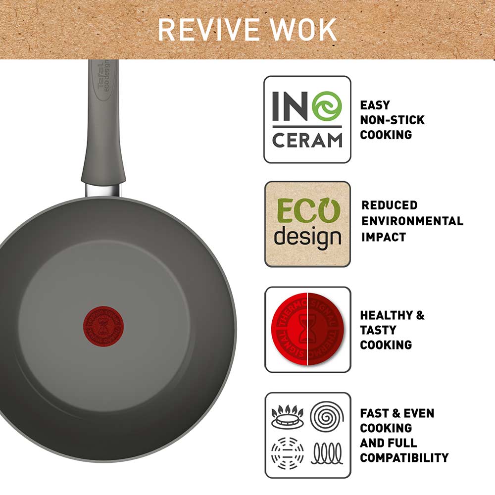 Tefal Revive Ceramic Induction Non-Stick Wok 28cm infographic at House