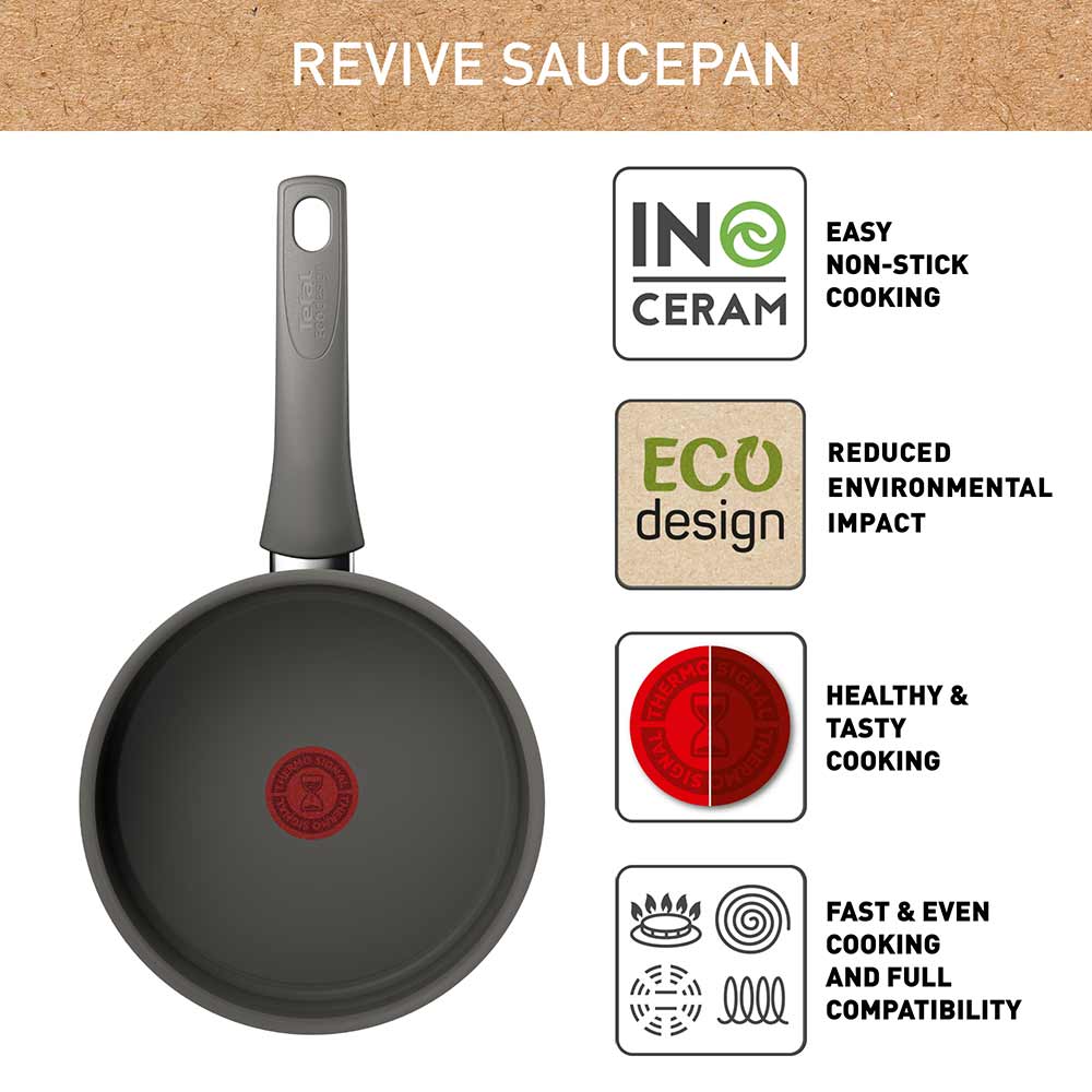 Tefal Revive Ceramic Induction Non-Stick Saucepan 18cm infographic at House