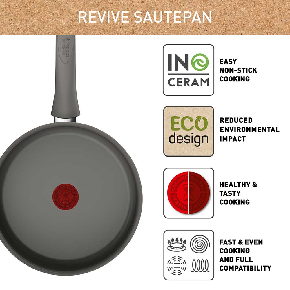 Tefal Revive Ceramic Induction Non-Stick Saute Pan and Lid 24cm infographic at House