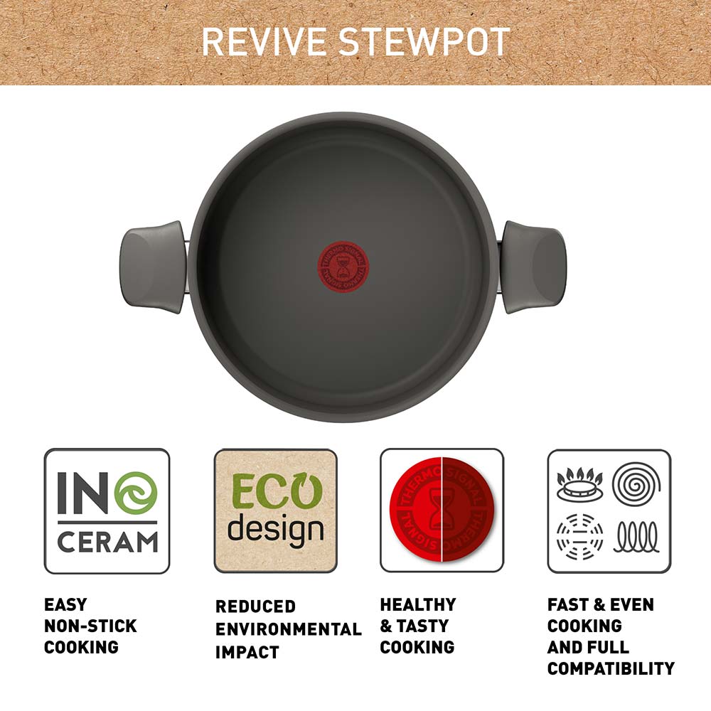 Tefal Revive Ceramic Induction Non-Stick Stewpot and Lid 24cm infographic at House