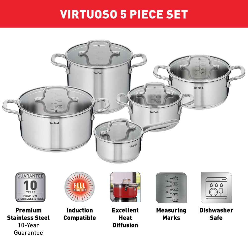 Tefal Virtuoso Induction Stainless Steel 5 Piece Set