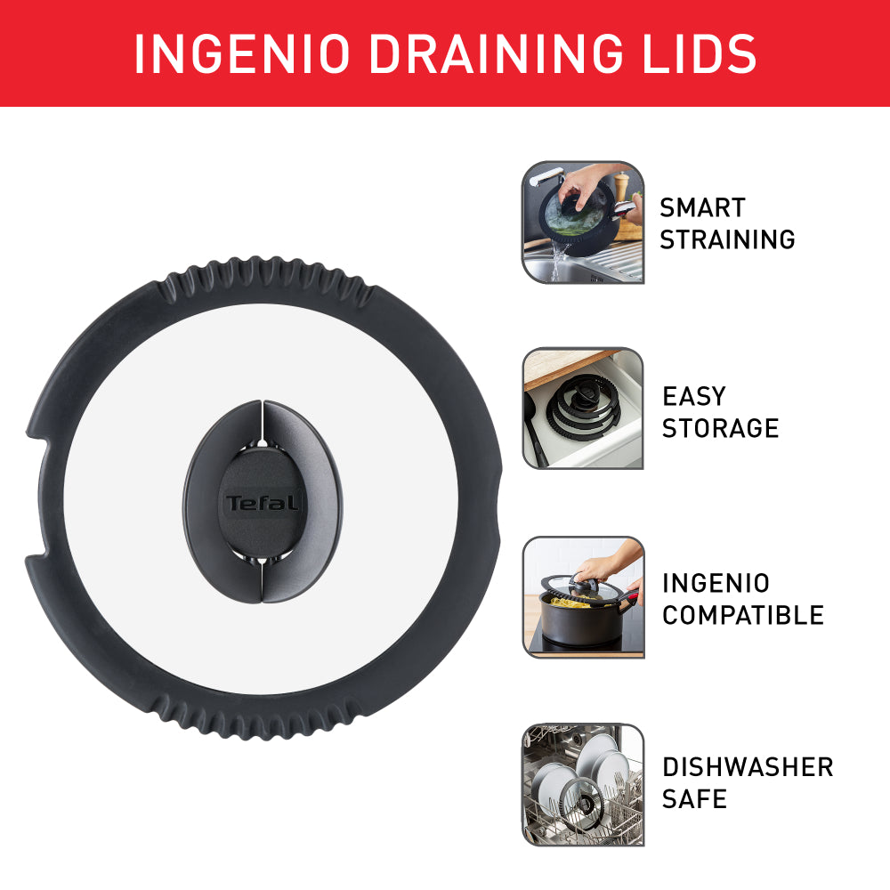 Tefal Ingenio Set of 3 Draining Lids 16cm 18cm & 20cm