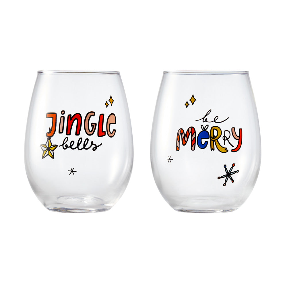 Ambrosia Santas Workshop Set of 2 Stemless Glasses - Surprise Stocking Filler