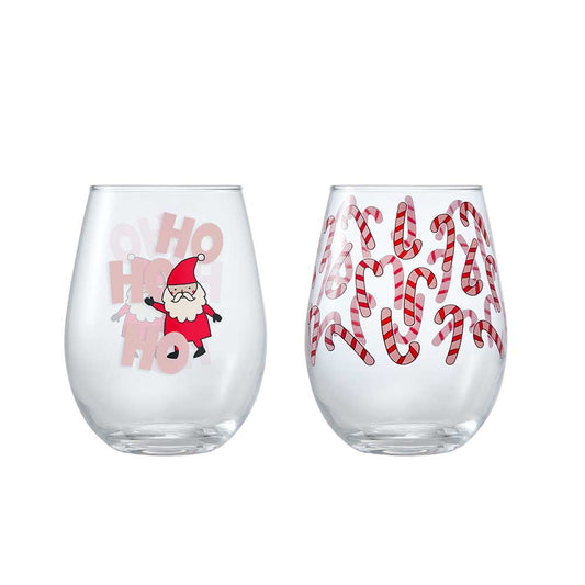 Ambrosia Santas Workshop Set of 2 Stemless Glasses