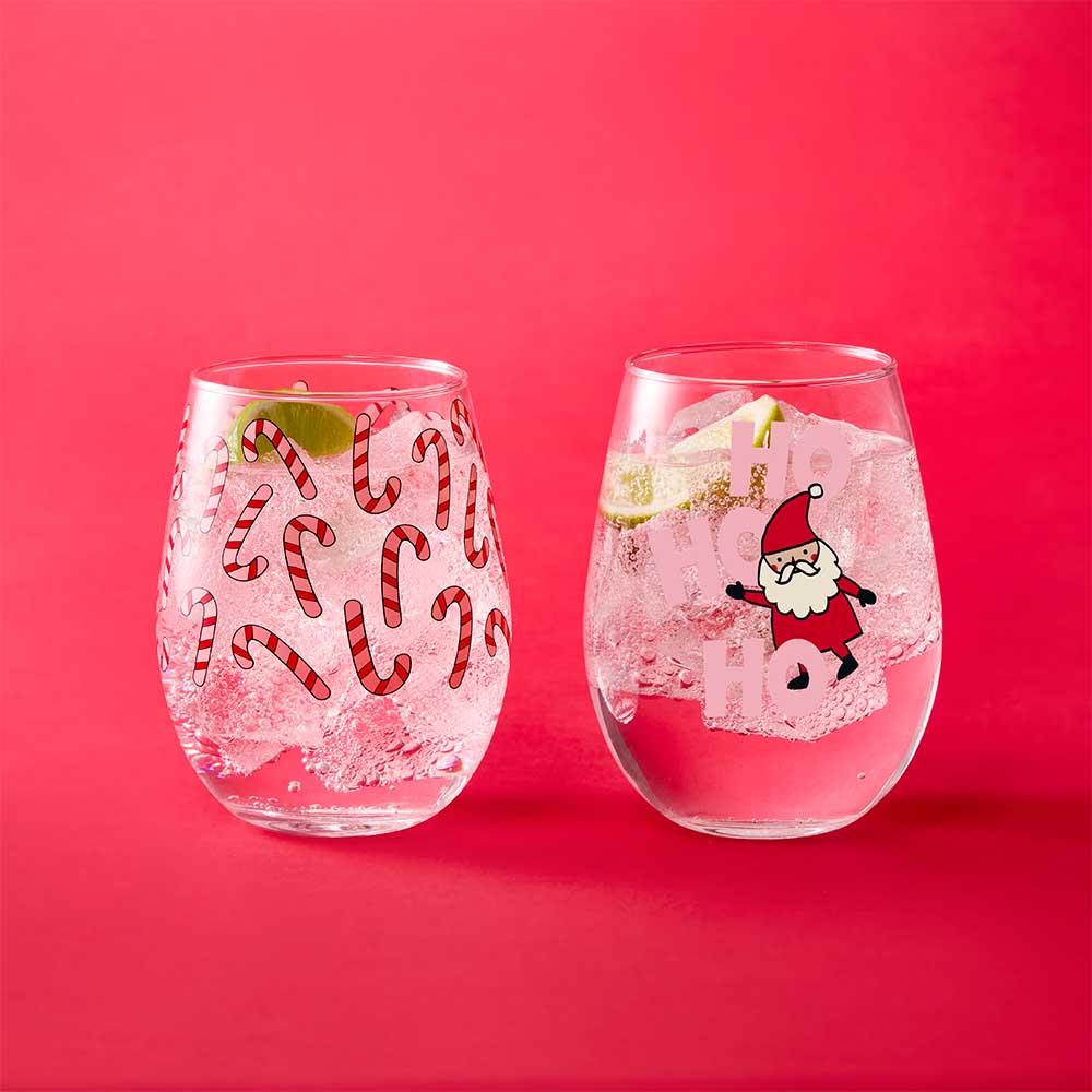 Ambrosia Santas Workshop Set of 2 Stemless Glasses