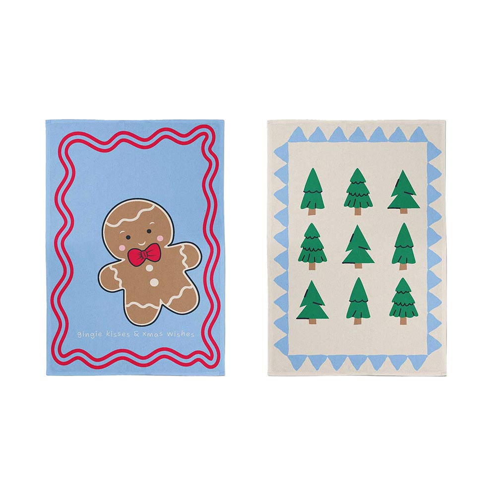 Ambrosia Santas Workshop Set of 2 Tea Towels