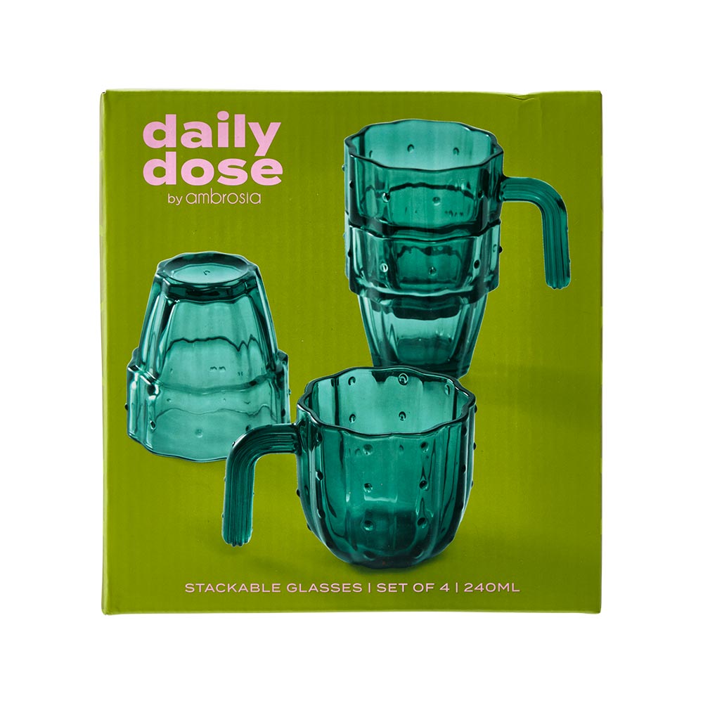 Daily Dose by Ambrosia Set of 4 Cactus Glasses Stack