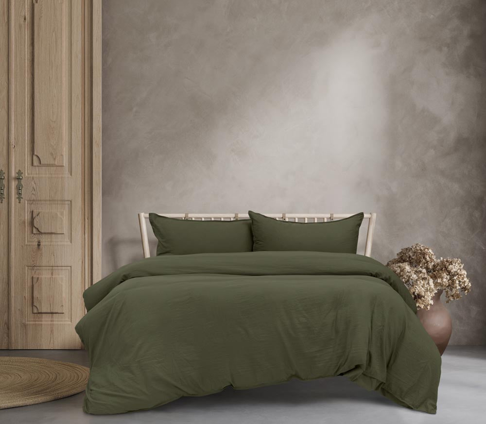 Ardor Boudoir Vintage Washed Quilt Cover Set Khaki Green at House