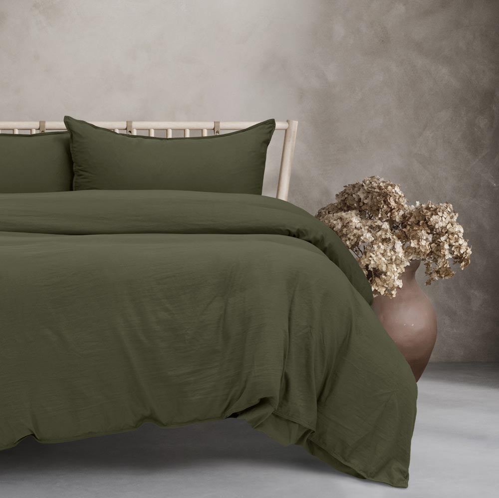 Ardor Boudoir Vintage Washed Quilt Cover Set Khaki Green at House
