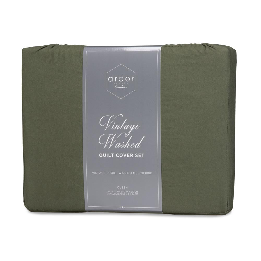 Ardor Boudoir Vintage Washed Quilt Cover Set Khaki Green at House