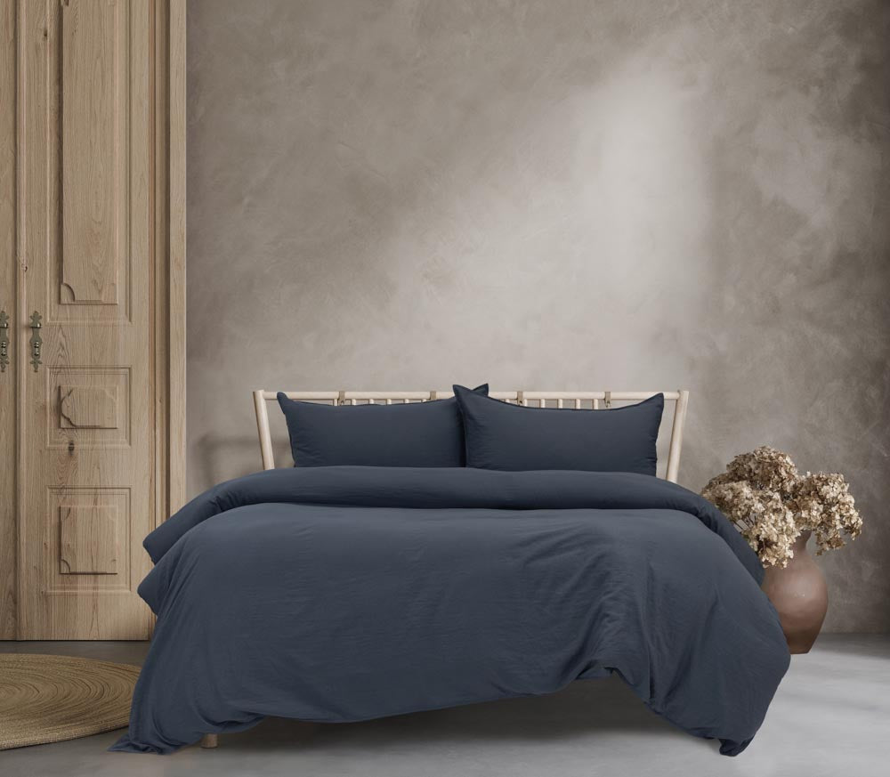 Ardor Boudoir Vintage Washed Quilt Cover Set Navy Blue at House