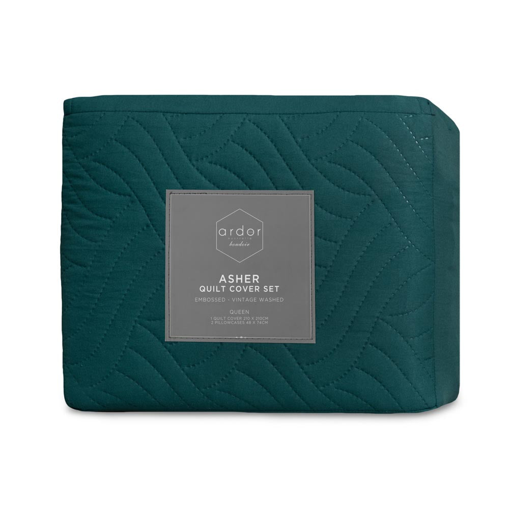 Ardor Boudoir Asher Quilt Cover Set Green Queen at House