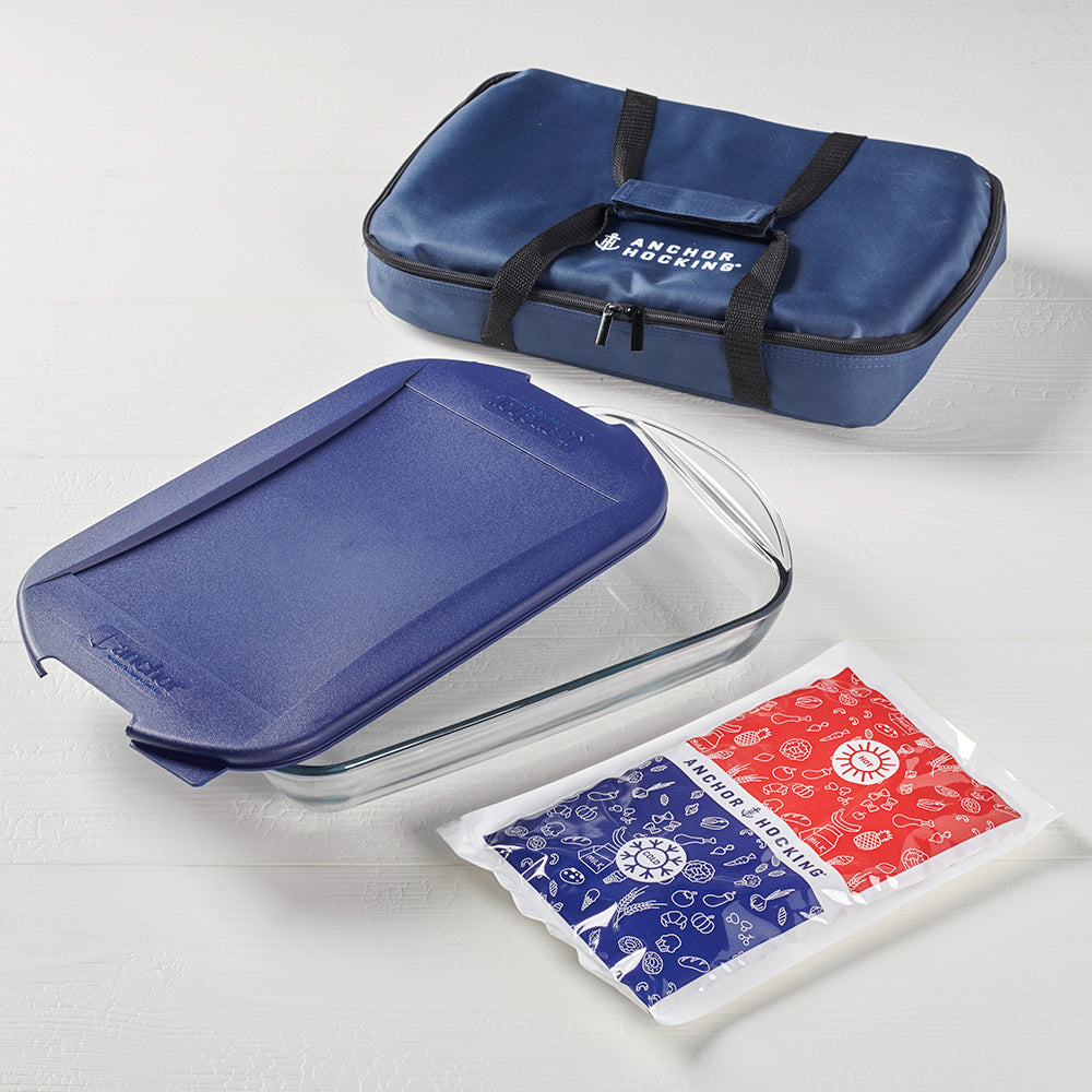 Anchor Hocking Embrace Portable Tote 4 Piece Set Navy