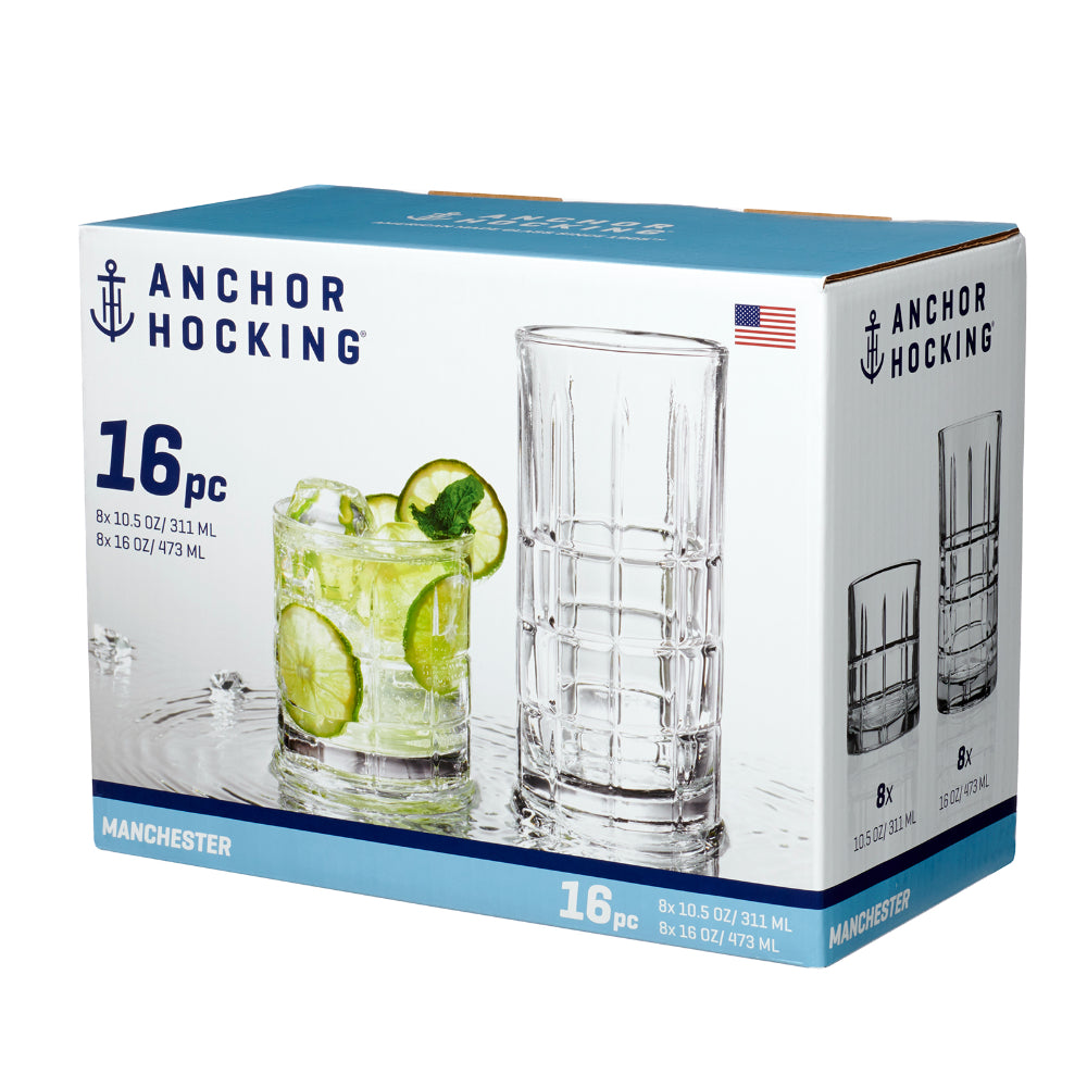 Anchor Hocking Set of 16 Manchester Rocks & Tea Glasses
