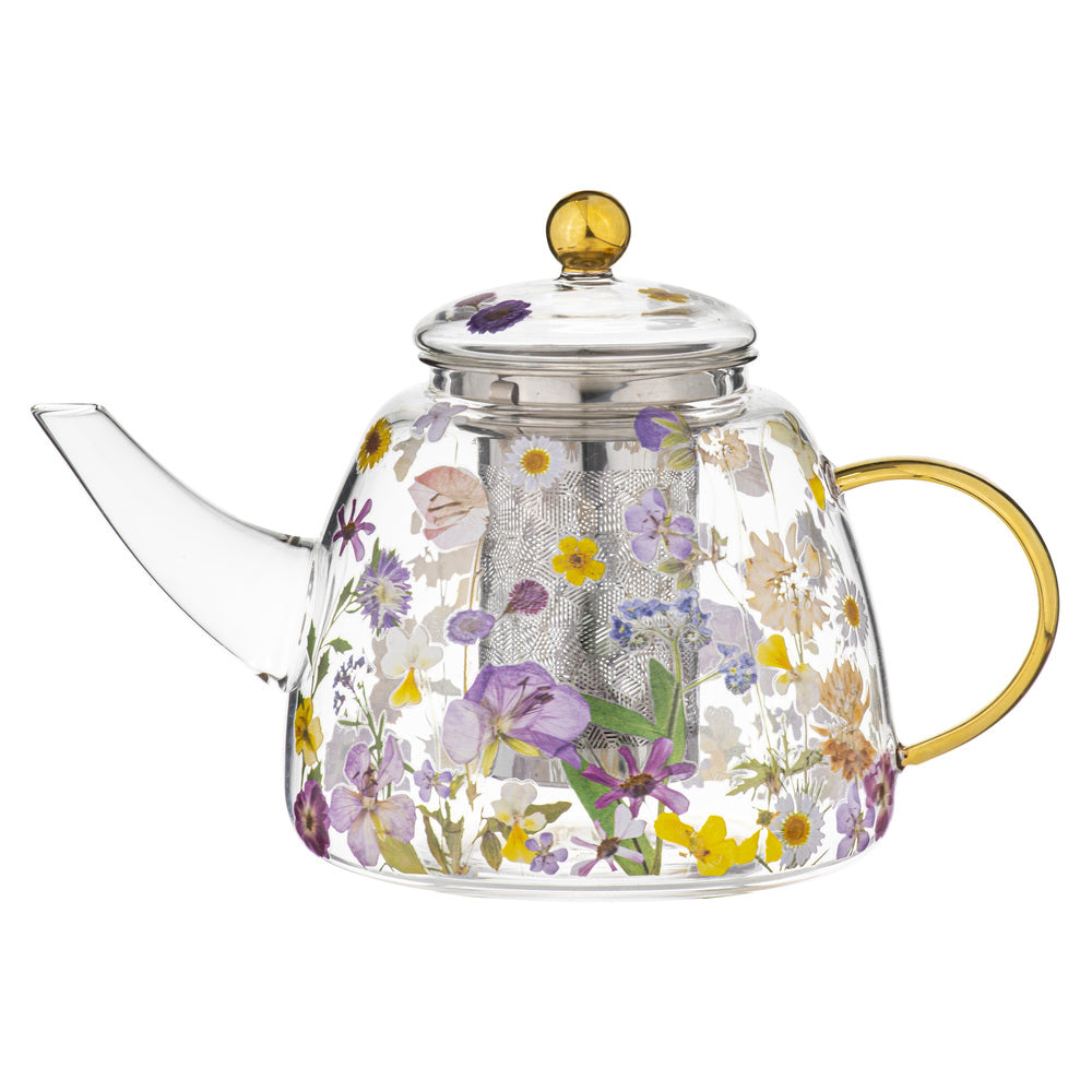 Ashdene Pressed Flowers Glass Teapot