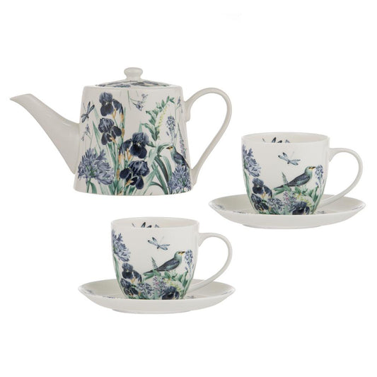 Ashdene Iris Garden Teapot & Set of 2 Teacups