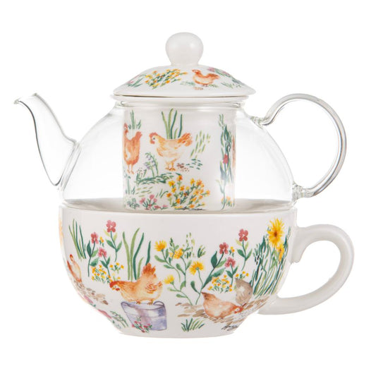 Ashdene Garden Hens Glass Top Tea For One