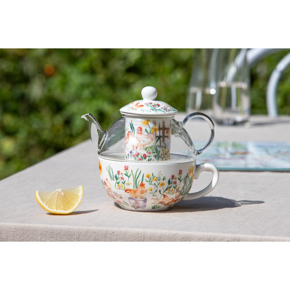 Ashdene Garden Hens Glass Top Tea For One