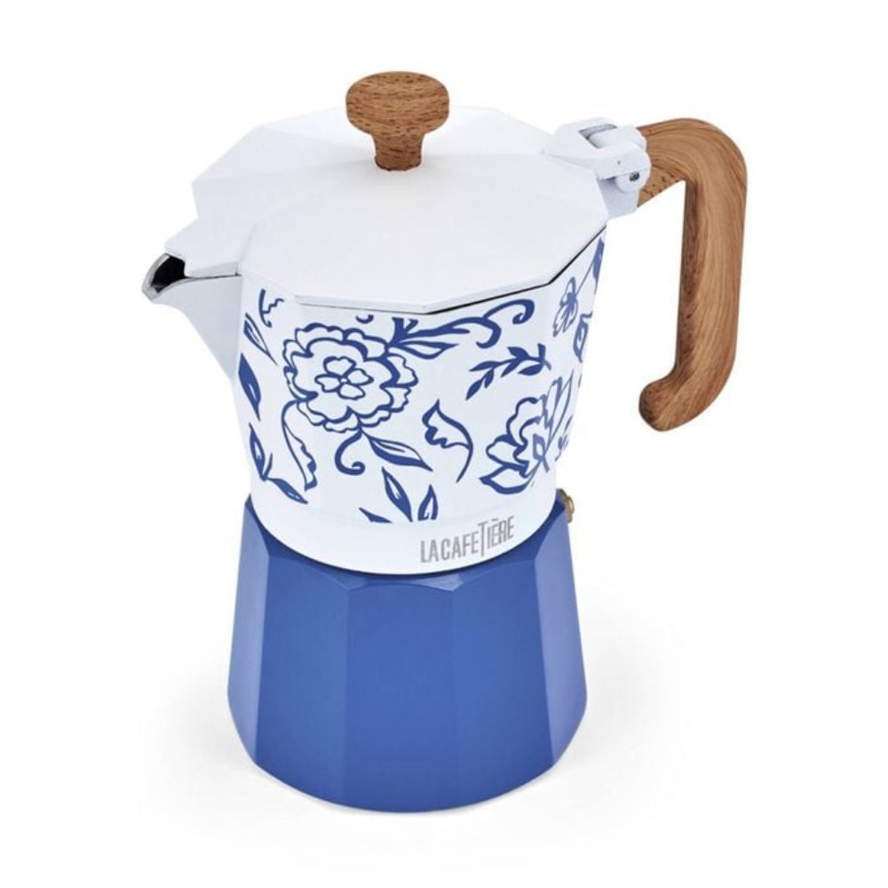La Cafetiere Venice Aluminium Espresso Maker 6 Cup Blue Fiorato