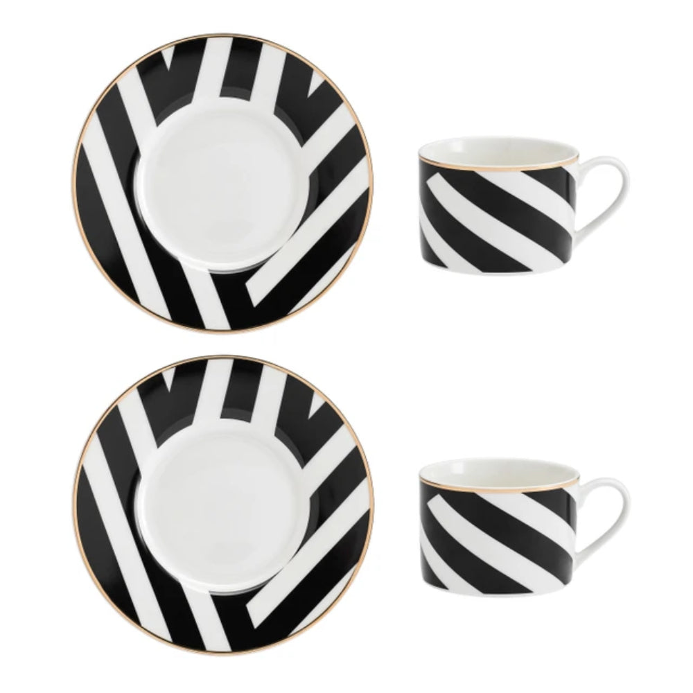 Mikasa Luxe Deco Geometric Print China Tea Cup and Saucer Set