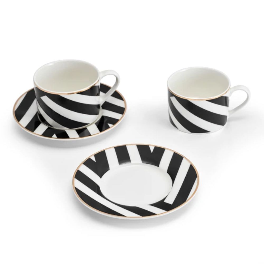 Mikasa Luxe Deco Geometric Print China Tea Cup and Saucer Set