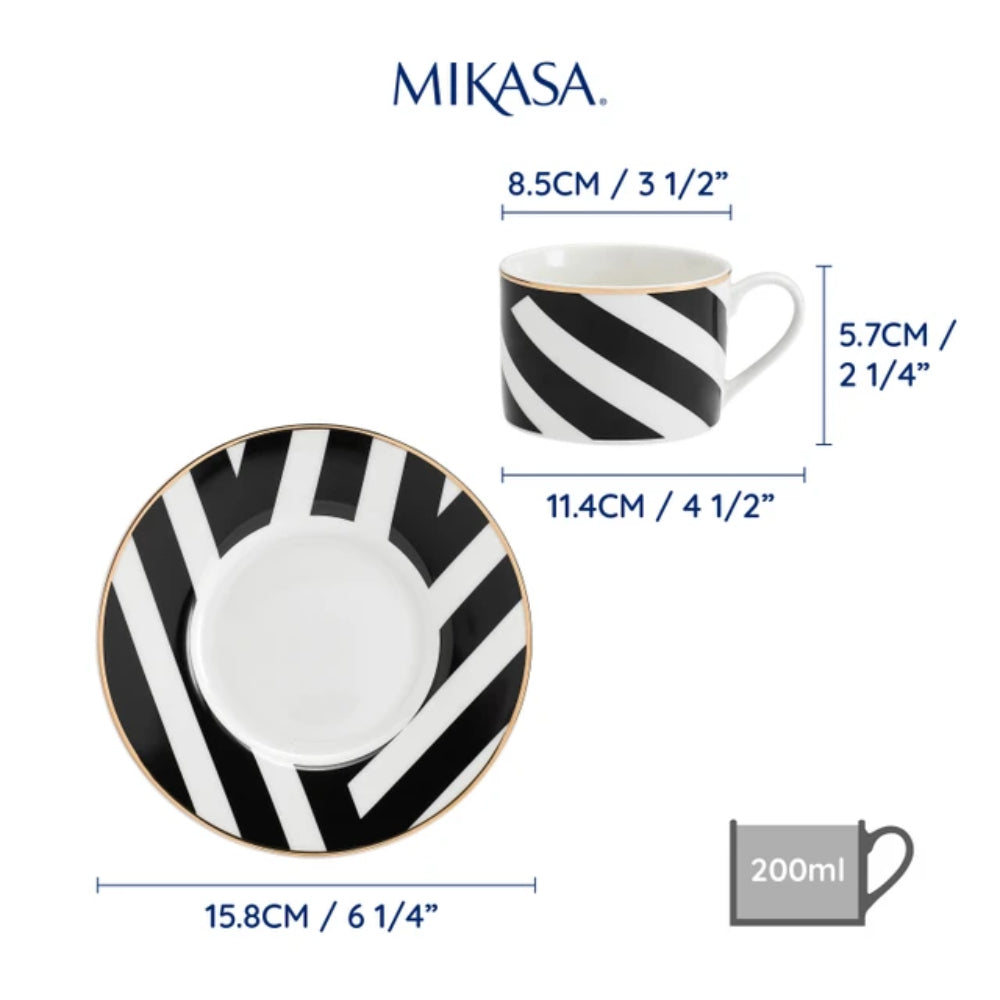 Mikasa Luxe Deco Geometric Print China Tea Cup and Saucer Set