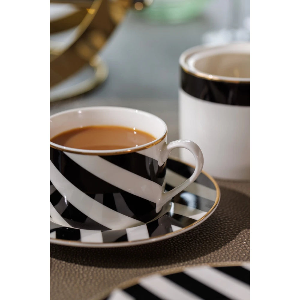 Mikasa Luxe Deco Geometric Print China Tea Cup and Saucer Set