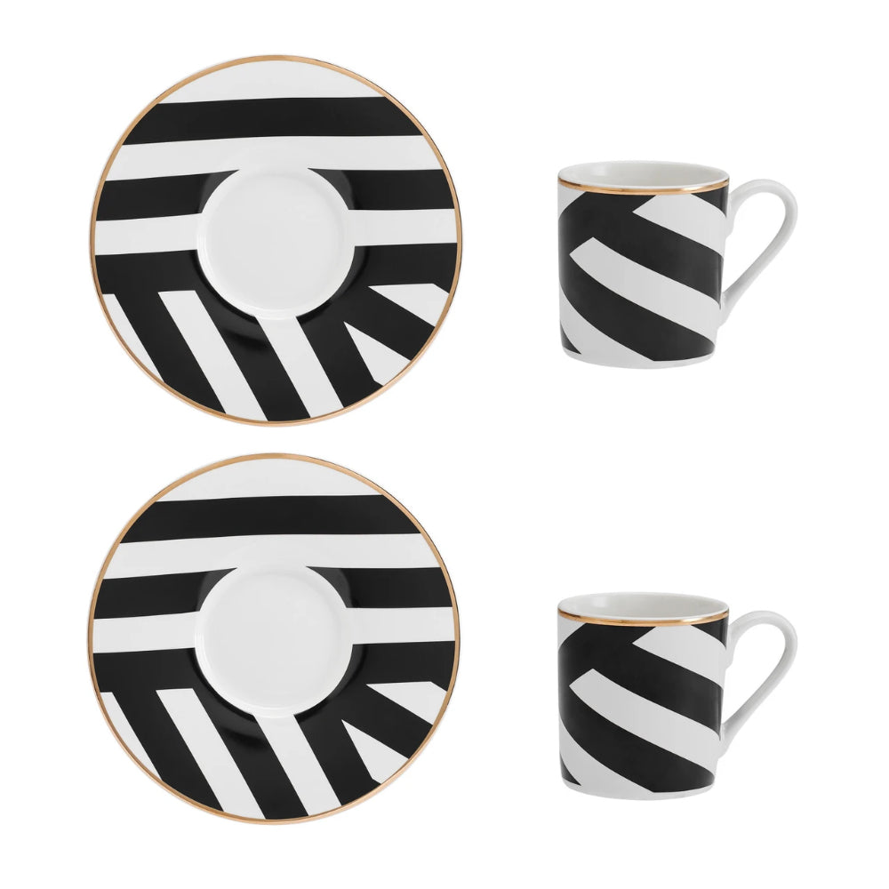 Mikasa Luxe Deco Geometric Stripe China Espresso Cup and Saucer Set