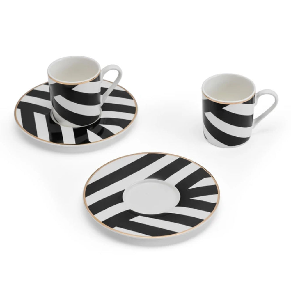 Mikasa Luxe Deco Geometric Stripe China Espresso Cup and Saucer Set
